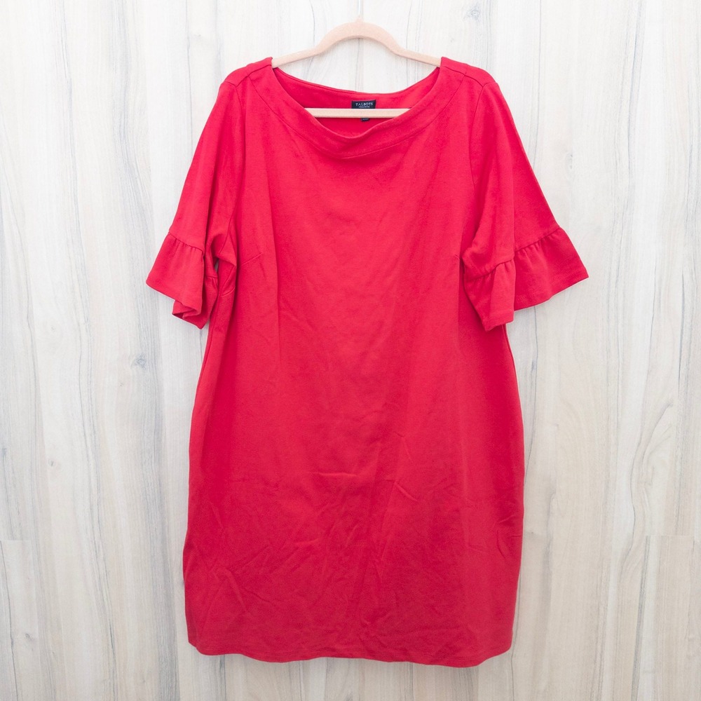 Talbots Womens Ruffle Sleeve Dress Size 2X Petite Red Career Preppy‎ Classic